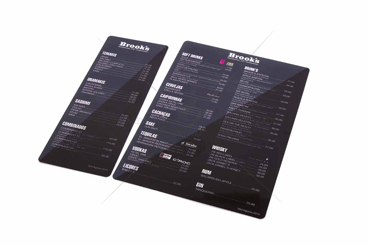 Cardápios Plastificados de 1 Lâmina Cardápios Plastificados de 1 Lâmina